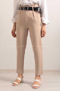 Modalamelif Deri Kemerli Pantolon Bej