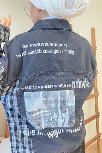 Modalamelif Ekose Garnili Kol Baskılı Ceket Siyah Beyaz