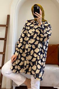 Modalamelif Gelincik Desen Dijital Baskı Gömlek Lacivert