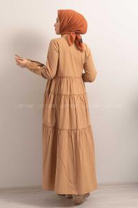 Modalamelif Hakim Yaka Fırfırlı Elbise Camel