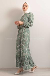 Modalamelif Hasır Kemerli Çiçek Desenli Çağla Yeşili