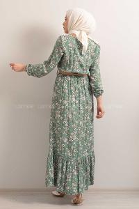 Modalamelif Hasır Kemerli Çiçek Desenli Çağla Yeşili