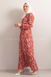 Modalamelif Hasır Kemerli Çiçek Desenli Kırmızı