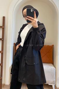 Modalamelif Kapşonlu Gabardin Ceket Siyah