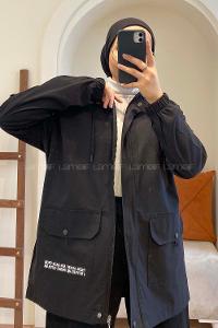 Modalamelif Kapşonlu Gabardin Ceket Siyah