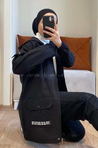 Modalamelif Kapşonlu Gabardin Ceket Siyah