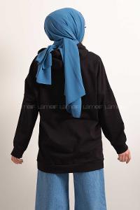 Modalamelif Kapşonlu Karikatür Baskılı Sweatshirt Siyah