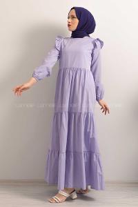 Modalamelif  Kol Lastikli Omuz Fırfırlı Elbise Eflatun