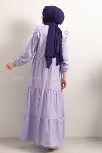 Modalamelif  Kol Lastikli Omuz Fırfırlı Elbise Eflatun