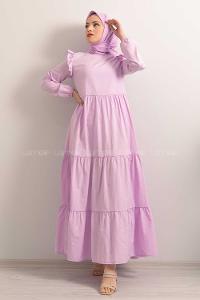 Modalamelif  Kol Lastikli Omuz Fırfırlı Elbise Lila