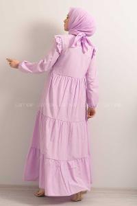 Modalamelif  Kol Lastikli Omuz Fırfırlı Elbise Lila