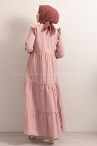Modalamelif  Kol Lastikli Omuz Fırfırlı Elbise Pudra