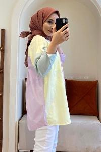 Modalamelif Renk Garnili Gömlek Sarı Pudra