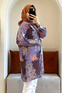 Modalamelif Soyut Desen Dijital Baskı Gömlek Lila