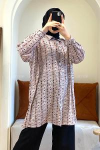 Modalamelif Soyut  Desen Dijital Baskı Gömlek Lila