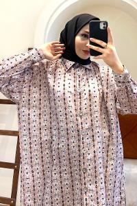 Modalamelif Soyut  Desen Dijital Baskı Gömlek Lila