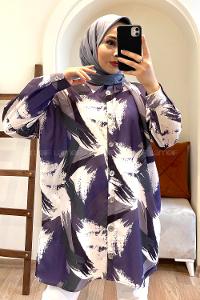 Dijital Baskı Gömlek Mor