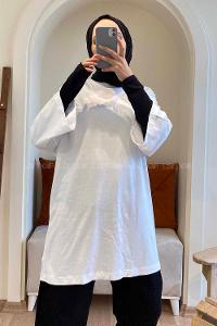 Modalamelif Bisiklet Yaka Oversize T-Shirt Beyaz