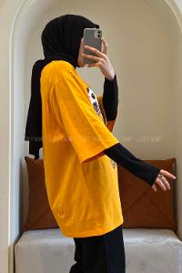 Modalamelif Bisikletli Ayıcık Oversize T-Shirt Oranj