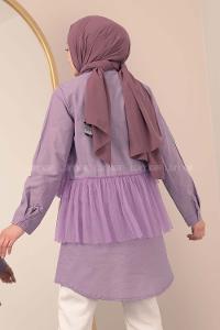 Modalamelif  Hakim Yaka Tül Fırfırlı Tunik Lila