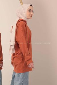 Modalamelif Kapşonlu Karikatür Baskılı Sweatshirt Taba