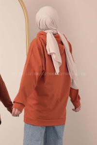 Modalamelif Kapşonlu Karikatür Baskılı Sweatshirt Taba