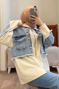 Modalamelif Kot Garnili Ceket Taş Rengi