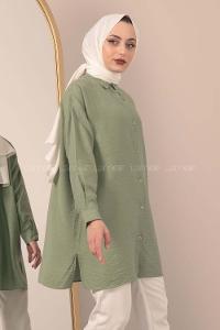 Modalamelif Önü Boydan Düğmeli Gömlek Çağla Yeşili