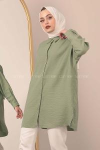 Modalamelif Önü Boydan Düğmeli Gömlek Çağla Yeşili