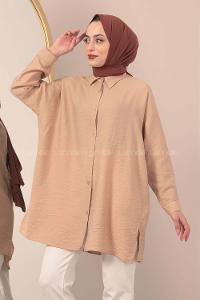 Modalamelif Önü Boydan Düğmeli Gömlek Camel
