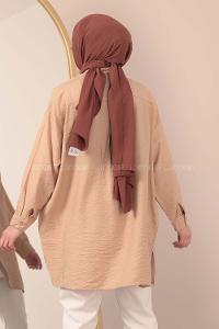 Modalamelif Önü Boydan Düğmeli Gömlek Camel