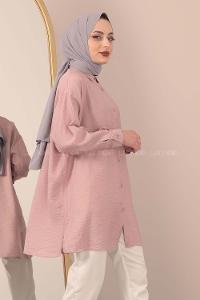 Modalamelif Önü Boydan Düğmeli Gömlek Lila