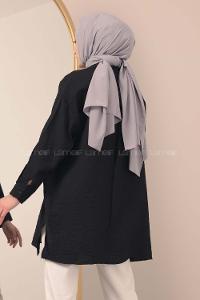 Modalamelif Önü Boydan Düğmeli Gömlek Siyah