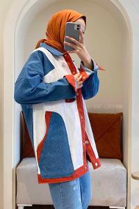 Modalamelif Yan Cepli Renk Garnili Kot Ceket Kot Mavisi