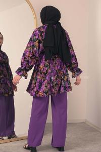 Modalamelif ya_rasa Kol Lastikli İkili Takım Mor