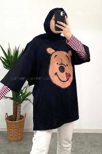 Modalamelif Bear Baskılı Oversize T-Shirt Siyah