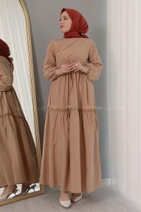 Modalamelif Beli Bağcıklı Fırfırlı Elbise Camel