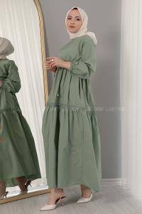 Modalamelif Beli Bağcıklı Fırfırlı Elbise Pastel Yeşili