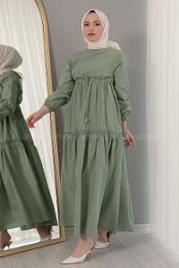 Modalamelif Beli Bağcıklı Fırfırlı Elbise Pastel Yeşili