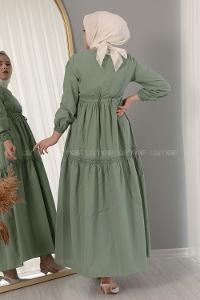 Modalamelif Beli Bağcıklı Fırfırlı Elbise Pastel Yeşili