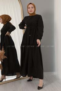 Modalamelif Beli Bağcıklı Fırfırlı Elbise Siyah