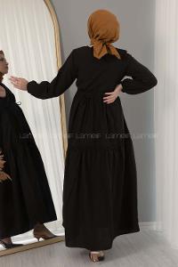 Modalamelif Beli Bağcıklı Fırfırlı Elbise Siyah