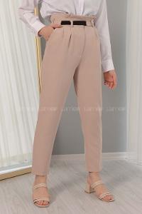 Modalamelif Beli Fırfırlı Lastikli Pantolon Taş