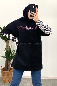 Modalamelif Bisiklet Yaka Yazı Baskılı T-Shirt Siyah-Pembe