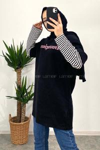 Modalamelif Bisiklet Yaka Yazı Baskılı T-Shirt Siyah-Pembe