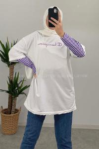 Modalamelif Champion Nakışlı T-Shirt Beyaz