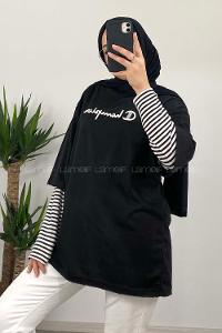 Modalamelif Champion Nakışlı T-Shirt Siyah