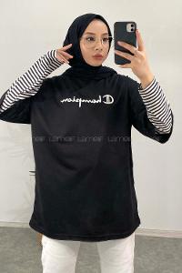 Modalamelif Champion Nakışlı T-Shirt Siyah