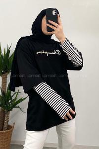 Modalamelif Champion Nakışlı T-Shirt Siyah