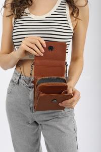 Modalamelif  Cüzdan Bölmeli Çapraz Çanta Kahve